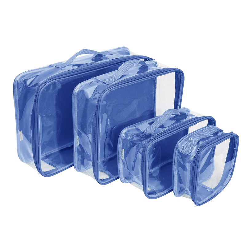 EzPacking Clear Travel Packing Cubes Set of 4 for Carry On (XS, Small, Medium, Large) / See-Through Clothes Organizer Dividers for Suitcase/Transparent Vinyl PVC Cell Pouches for Luggage (Royal Blue) - Image 1